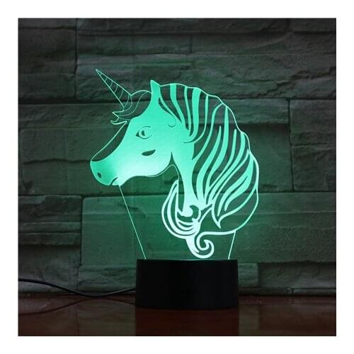 Cute 3D Luminaria Unicorn Table Lamp 7 Color Change 3D Night light Lampe Cartoon Usb Remote Touch Switch Light Xmas Gifts 1697