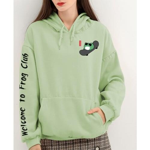 Winter Fall Cute Skateboarding Frog Hoodie Oversized Sweatshirt Cotton Hoodies for Women Clothes Female Korean Style Sweatshirts