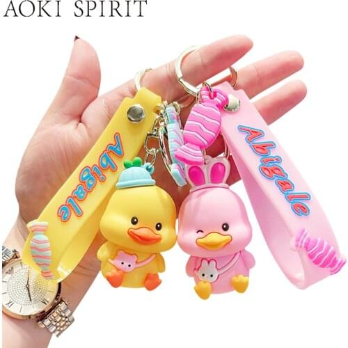 Creative Cartoon Back Bag Small Duck Keychain Pendant Cute PVC 3D Doll Mobile Phone Backpack Car Accessories Gift for Friends