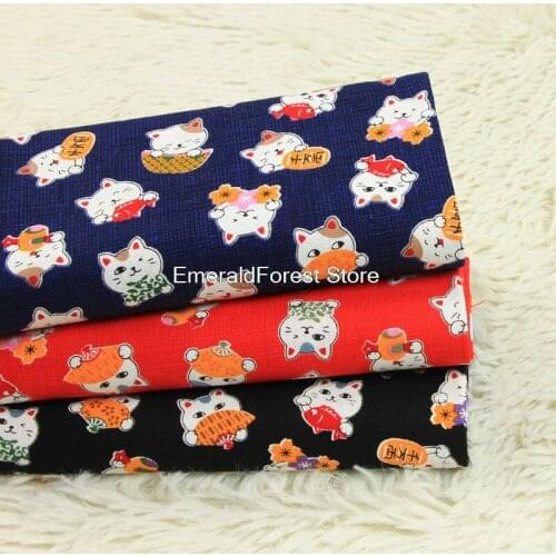 High quality thick cotton Japanese and wind cat printed fabric Handmade DIY bag fabric cotton 90cmx110cm