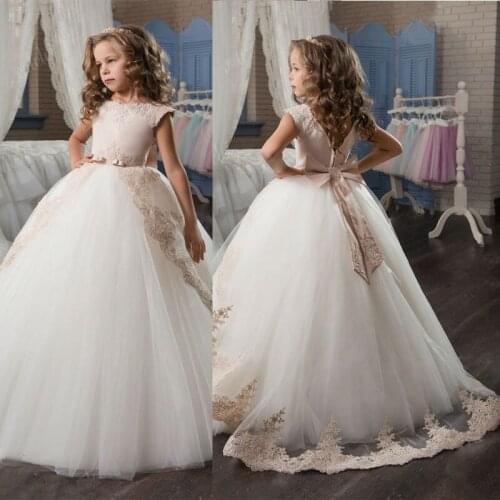 High Quality Champagne Lace Flower Girl Dresses For Wedding Junior Bridesmaid Kids Birthday Party Princess Gown First Communion