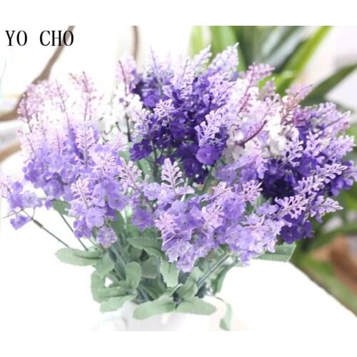 YO CHO Artificial Flowers lavender Fake10 Heads Silk Wedding Decoration Home Party Office Garden Decor Vivid flores bouquet