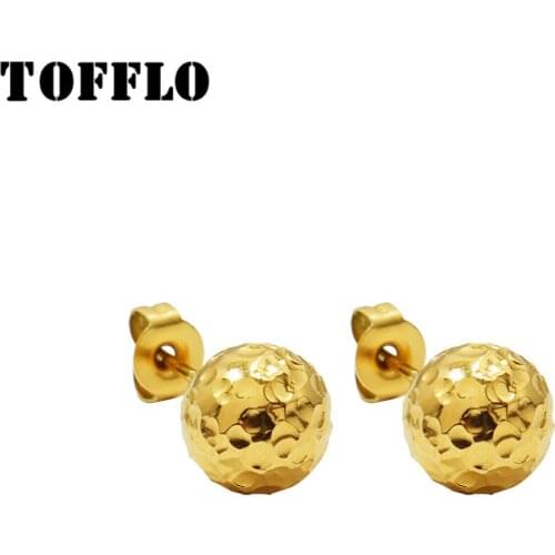 TOFFLO Stainless Steel Jewelry Tinfoil Ball Stud18 K Gold Colour Lady Simple And Lovely Earrings BSF489
