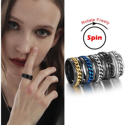 Chain Rotable Anxiety Fidget Rings For Men Women 8mm Titanium Stainless Steel Accessories Spinning Spinner Ring 2021 KBR220
