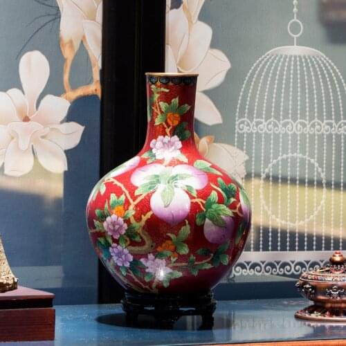 Zhushou Collection Beijing Cloisonne vase 10 inch Shou Taotian Spherical vase Decoration Desktop Decoration