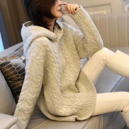 Winter 2020 new European womens wear retro hooded cashmere sweater womens Pullover fashion