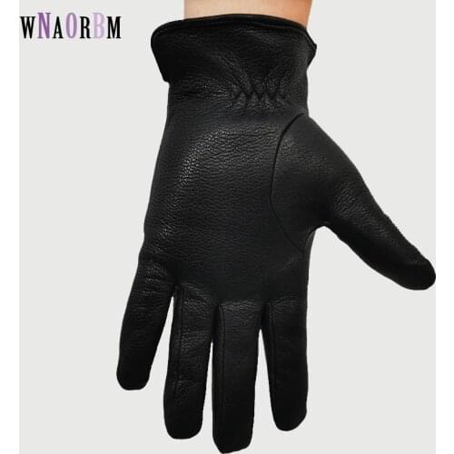 Winter Gloves women’s Leather Gloves Deerskin Thickened Water Wave Style Cashmere lining Autumn And Winter Warm Free Shipping