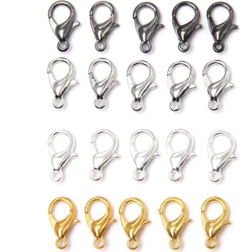 10/12mm 10Pcs Lobster Clasps Hook Gold Silver Color Black Alloy Clasps for Bracelet Necklace Diy Jewelry Making Jewelry Findings