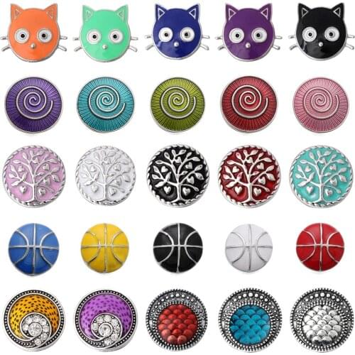 6pcs/lot New 18mm Snap Jewelry Dripping oil Owl Tree Ball 18mm Snap Buttons Fit Christmas Snap Button Bracelet Necklace