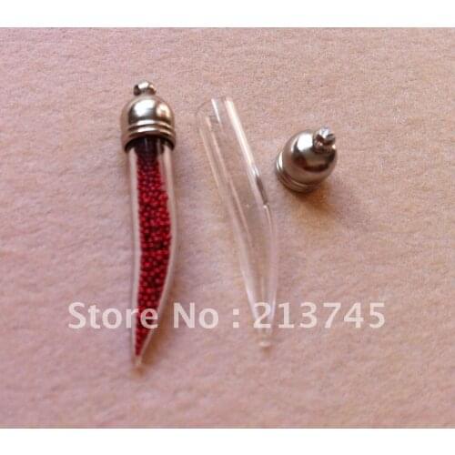 Freeshippng!! Charm Antique Ivory Glass Vial Pendants (metal cap/mini/glass/charm/ rice/ bottle/miniature/vials)