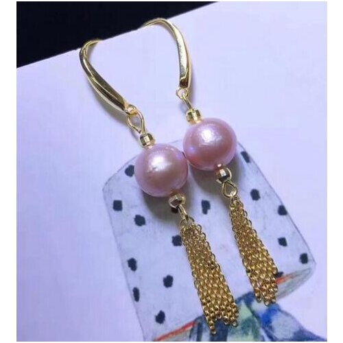 Noble jewelry Handmade 925silver 8-9mm round purple natural Freshwater pearl Earrings