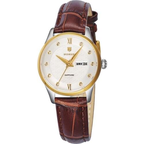 RUNOSD Ladies Watch Luxury Zircon Day Calendar miyota Quartz Movement Sapphire Crystal Leather Pin Buckle 5199L