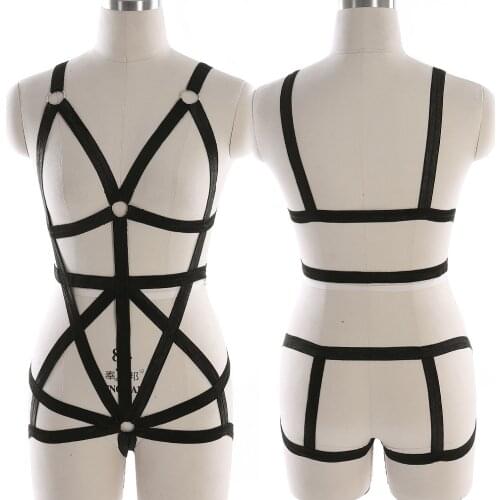 Fetish Club Wear Cage Bra Full Body Harness For Women Harness Top Bondage Sexy Lingerie Erotic Lingerie Harness Stockings Belt