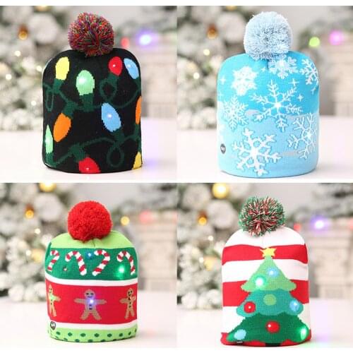 Creative Cute Unisex Fashion Warm LED Christmas Winter Knitted Knitting Hat Adults Kids Party Carnival Celebration Toys Gifts