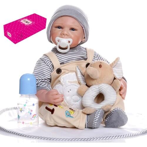 2019 Decdeal Reborn Baby Doll 21 inch Sweet Face Silicone Vinyl Baby Dolls Toddler Gifts Birthday Set with Rabbit Bib (Pink)