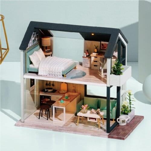 DIY Doll House Wooden Doll Houses Miniature Dollhouse With Furniture Kit LED Toys for children Birthday Christmas Gift QL001