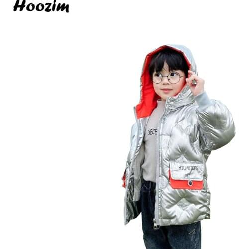 Winter White Duck Down Jacket Boys 3 To 9 Years Casual Black Print Letter Hooded Outerwear Kids Royal Blue Drawstring Coat Girls