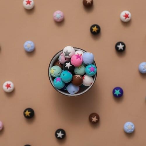 Lets make 50pcs 15mm Baby Silicone Round Bead Printing 5-pointed Star Nursing Silicone Chewable Teething Beads DIY Handmade