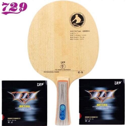 RITC 729 Friendship C-5 (C5, C 5) Allround Table Tennis Blade With 2x RITC 729 General Rubber With Sponge for a Racket
