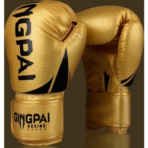 Best Quality Adults Women/Men Golden Boxing Gloves Leather MMA Muay Thai Boxe De Luva Mitts Sanda Equipments 8 10 12 6OZ Boks