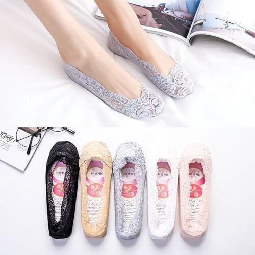 Fashion Women Lace Socks Summer Girls Non-Slip Thin Flower Short Sock Antiskid Invisible Ankle Socks 2021 New Style 5 Colors
