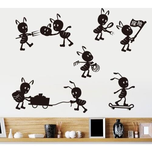 Cartoon Ants Adventure Working Wall Stickers Art Design Stickers for Kids Room Home Decoration Wall Decals Glass Window Sticker