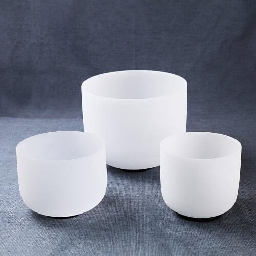 KVKA 12F 10D 8B chakra set of 3 pcs meditation frosted white crystal singing bowl8-12