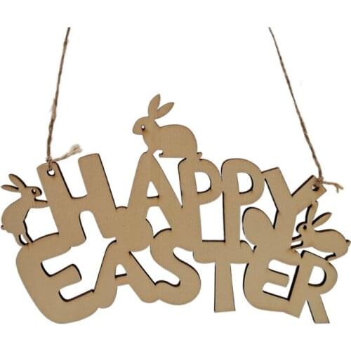 Unfinished Easter Wooden Ornament Letters Hanging Craft Embellishments Easter Wood Shapes Discs with Rope for DIY Craft Tags