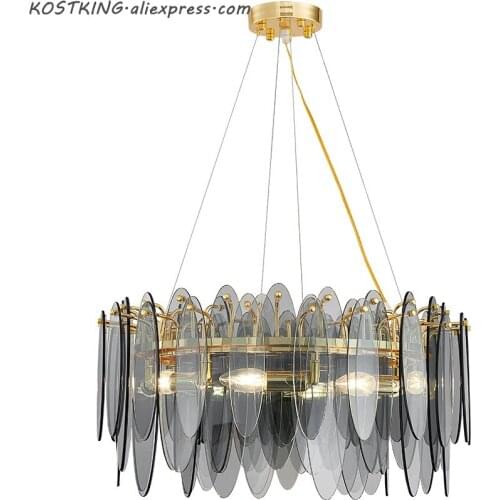 New modern chandelier lighting for living room round smoke gray glass lamps home decor light fixtures led hanglamp