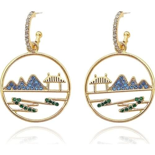 New Style Mountain Pavilion Earrings Retro Temperament Earrings C-shaped Female Earrings Fashion Jewelry 2020