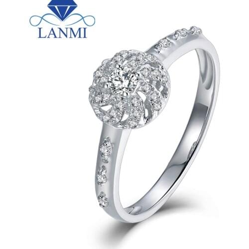 LANMI Solitare 18K/AU750 White Gold Diamond Wedding Rings for Women Valentines Fine Jewelry