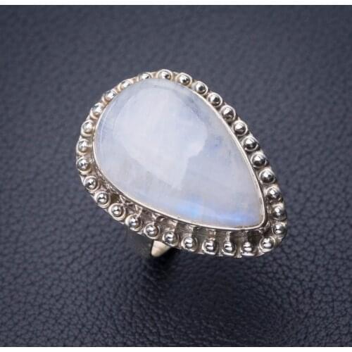 StarGems Natural Rainbow Moonstone Handmade 925 Sterling Silver Ring 7 D8676