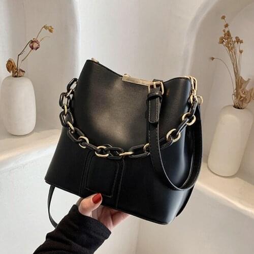 PU Leather Large Capacity Bucket Bag Female 2021 Luxury Simple Shoulder Bag Lady Fashion Brand Design Chain Crossbody Bag