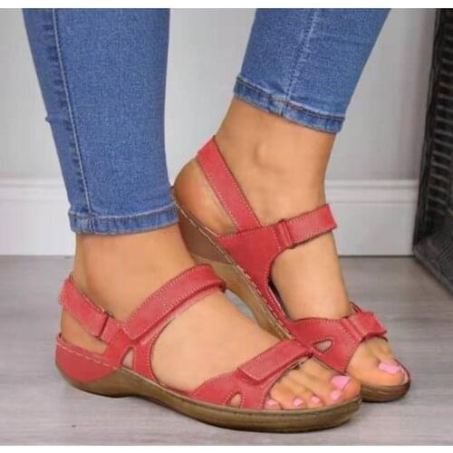 Womens Sandals Summer Flats Shoes Wedges Heels Sandals Chaussures Solid Platform Sandalias Female Hook Leisure Plus Size 35-43