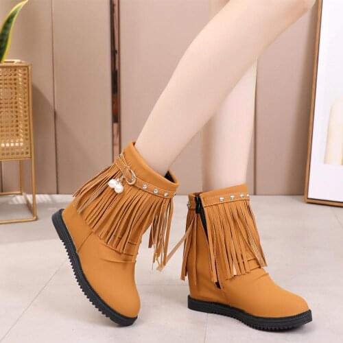 Flat heel Women Boots spring/autumn Shoes england style zipper anti-skid round toe women shoes fringe design