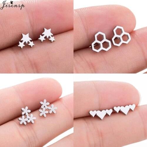 Jisensp Simple Fashion Hollow Multiple Hexagon Stars Stud Earrings Geometric Stainless Steel Earrings for Women Girls Party Gift