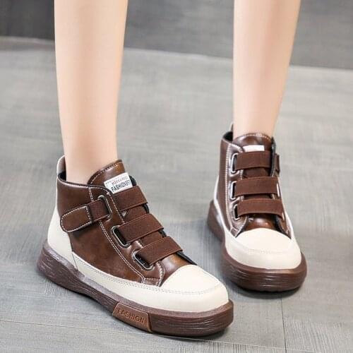 Soft Leather Soft Sole High-top Shoes Women Fall/winter 2021 Retro Plus Velvet High-top Shoes Women Casual Cotton Shoes