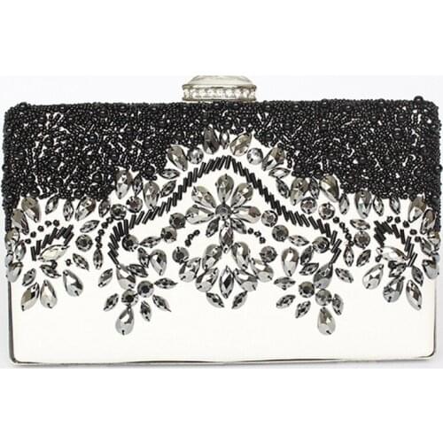 Women Handmade Beaded PU Clutch Purse Evening Bag Wedding Party Pearl Vintage style lady Shoulder Bag 2020 New Style