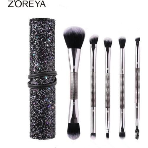 Zoreya 5pcs Double Head Make up Brushes Set With Bag Eye Shadow Lip Make Up Tools Powder Foundation Brush Cosmetic Tool 40#708