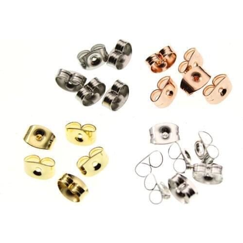 100pcs 6x4.5mm Gold Silver Tone Stainless Steel Earrings Back Rose Butterfly Ear Nuts Stopper Fit DIY Jewelry Making Supplies