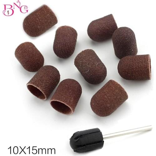 11ps 10*15mm Electric Nail Drill Bit Block Sanding Cap Band Rubber Mandrel Grip Milling Cutter Manicure Pedicure Tools Accessory