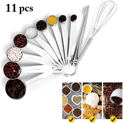 11Pcs/Set Measuring Spoons For Dry Food Stainless Steel Portable Round Baking Tea Coffee Spoon Measuring Tools Cocina Accesorio