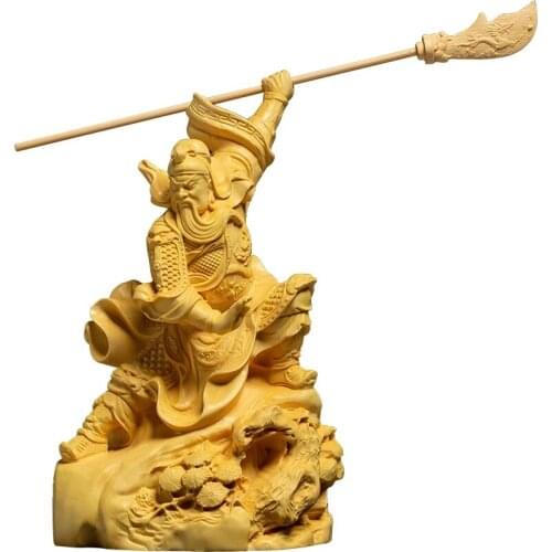 13/15CM Guan Gong home Buddha statue, Guan Erye,wooden creative office wood carving decoration large knife Guan Yu
