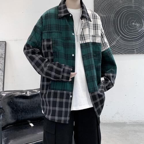 2021 Mens Plaid Printing Hawaiian Shirt Fashion Loose Camisa Social Masculina Streetwear French Cuff Long Sleeves Shirts M-5XL