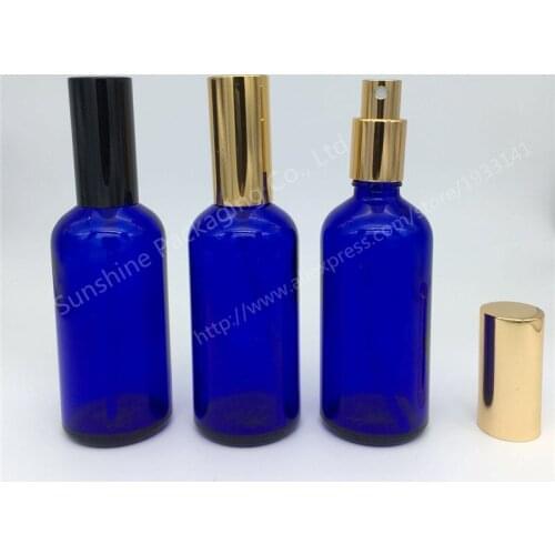 500pcs 100ml Glass Essential Oil Spray Bottles Beauty Blue Glass Bottles Travel Perfume Mist Spray Container
