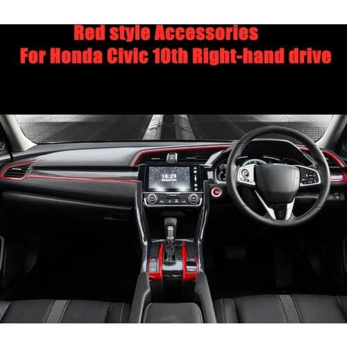 Red style Accessories For Honda Civic 10th Right-hand drive Carbon fiber ABS Decoratin Cover Trim 2017-2019