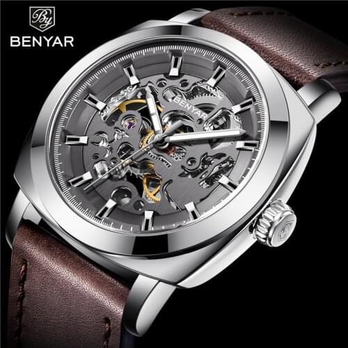 Benyar Men Watch Skeleton Automatic Mechanical Male Clock Top Brand Luxury Sport Military Man Wristwatch relogio Masculino 5121
