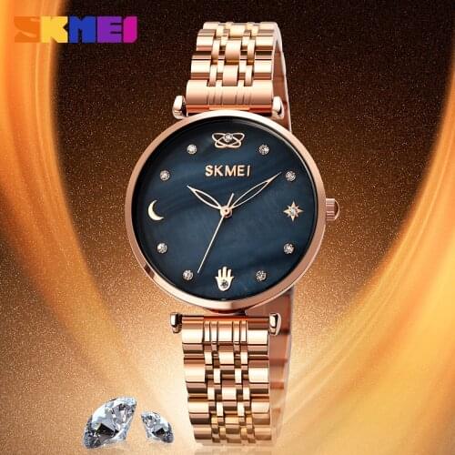 Womens Watch Luxury Quartz Watches Stainless Steel Simple Design Dress Bracelet Ladies Fashion Wristwatch Top Brand SKMEI Clock
