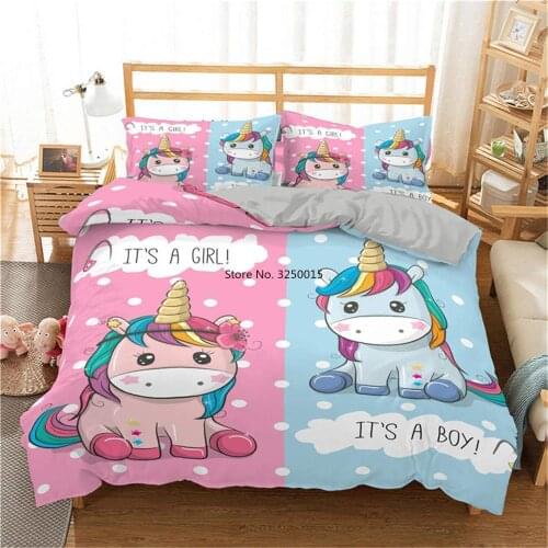 Home Textiles Cute Cartoon Unicorn Printed 3D Bedding Set Animal Duvet Covers Luxury Bedclothes Single Queen King Size Bed Set