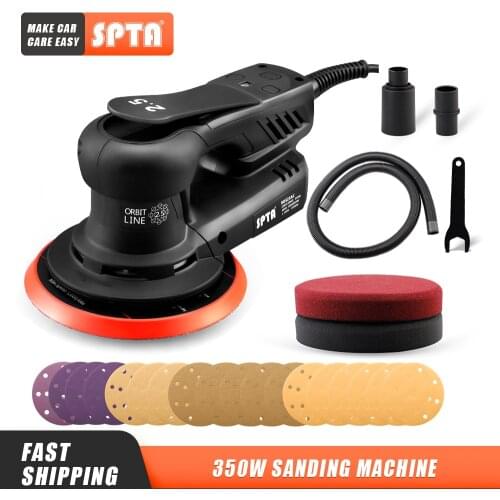 SPTA 350W Electric Car Random Orbital Sander Machine Multi-Function Woodworking Corners Polisher Variable Speed Corded Sanders